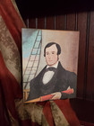 Antique Primitive Colonial Folk Style Maritime Sea Ship Captain Portrait Sign