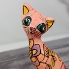 Vintage  Paper Mache Folk Art Cat Primitive Decor Signed Mexico Pink