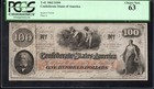 T-41 1862  100 Confederate Currency  Pcgs 63 Civil War Note 176008
