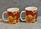 Set Of 2 Vintage Island Heritage Bold Hibiscus Red Coffee Mugs 2002
