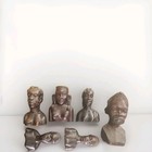 Antique Hand Carved Quality Heavy Wood African Tribal Head Busts Men Women Lot 6