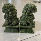 1900g  1 Pair Of Green Jade Carved Lion Skull Quartz Crystal Healing