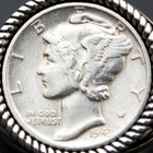 Us 1943 Mercury Dime Silver Au Coin 925 Sterling Silver Ring Banknote Olive Leaf
