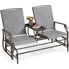 2 Person Patio Glider Bench W center Table Mesh Fabric Rocker For Garden Pool 