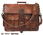 Genuine Goat Leather Messenger Laptop Bag Men s Shoulder Bag Brown Vintage Ec   