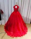 Pageant Dan Li Red Organza Girls Formal Ball Gown Dress Size 8 Beaded Open Back