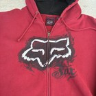 Vintage Y2k Distressed Fox Racing Red Full Zip Hoodie Xxl