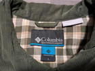 Vtg Columbia Men s Green Tan Shoulder Patch 12 Ga Buttons Shooting Shirt Size L
