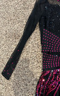 Adult Small Black Pink Sequin Fringe Dance Costume W  Rhinestones   Hair Clip