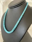 Blue Turquoise Heishi Stabilized Graduated Navajo Sterling Silver Necklace 01184
