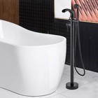 Matte Black Bathtub Faucet Freestanding Tub Filler With Hand Shower Floor Mount