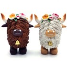 2 Pcs Highland Cow Decor  Gnomes Resin Figurine Statue Stuffed Animal Gifts  
