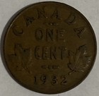 1932 Canadian Small Cent King George V Average Circulated  one Coin 