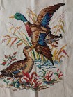 Cross Stitch Embroidery Mallards Ducks  Folk Art Mccalls 1940   s Completed
