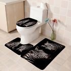Zebra Shower Curtain Set Bathroom Rug Anti-slip Floor Mat Toilet Cover Cover