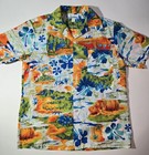 Vtg Penneys Hawaii Hawaiian Shirt Mens Medium Boat Floral Palm Tiki Aloha Orange