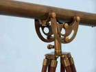 Antique Telescope Maritime Brass Nautical Marine Wooden Tripod Adjustable Height