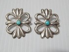 Vintage Navajo Indian Sandcast Sterling Silver Turquoise  Pawn Earrings A   Gift