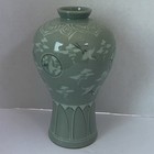 Korean Vase Celadon Green Crackle Finish Cranes Birds