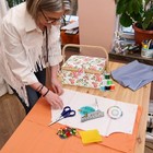 Sewing Basket With Accessories Wooden Storage Box Floral Print Removable Tray