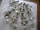 Lot Of 8 Vintage 6 sided Hexagonal Clear Glass Drawer Knobs 1 5  W  Hardware