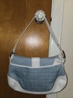 Coach Signature Baby Blue Jacquard Shoulder Bag  White Trim  Buckle Soho