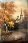 Hand Decorated Russian Lacquer Box Birch Tree Fall Autumn Church Fedoskino 1999