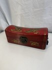 Vintage Chinese Red Lacquer Dragon   Phoenix Leather Pillow Trunk Box Wood Lined