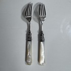 Set Of 2 Antique Sterling Silver Bolsters Mother Of Pearl Handle Dinner Forks