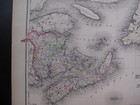 Colton Antique Hand Color Map Canada New Brunswick Nova Scotia Newfoundland 1855
