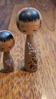 Vintage Lot 2 Small Sisters Mother Daugter Pink   White Flowers Kokeshi Red Bow 