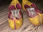 Vtg Gold Thread Embroidered Leather Indian Pakistan Curl Toe Khussa Shoe Size 7
