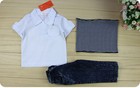 3pcs Toddler Kid  Baby Boys T-shirt Tops  Denim Pants  scarf Clothes Outfit Set 