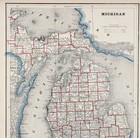 1893  Michigan  Map Original  12x9   Upper Peninsula Counties Railroads