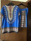 Blue Dashiki Style African Clothing Set Top And Shorts Unisex Adult Size L