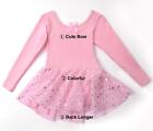 Girls Ballet Leotard Kids Long Sleeve Dance Leotard Dress With Glitter Tutu S   