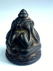 Old Brass 3 Sides Phra Pidta Holy Statue Luck Wealth Fetish Talisman Thai Amulet