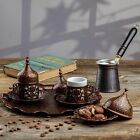 12 Pcs Antique Brass Color Turkish Arabic Coffee Serving Set With Cups And Tray
