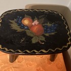 Vintage Floral Black Hand Painted Wooden Foot Stool