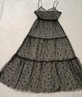 Womens Tulle Dress Long Straps Sheer Black Mesh Maxi Dresses Metallic Stars Gown