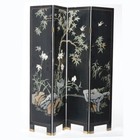 Ebonized Chinoiserie Decorated Four Panel Landscape Screen With Garden  20th C