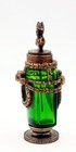 Vintage Green Glass And Copper Perfume Bottle Figural Napoleon Stopper