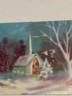 Vintage Mid Century Christmas Greeting Card Church Scene At Night Snow Holiday