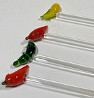 Vintage  Glass Vegetable Cocktail Stirrers Swizzle Sticks Lot Of Four
