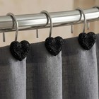 Black Bling Shower Curtain Hooks  Cute Heart Bathroom Curtain Rings  12pcs