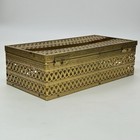 10      Hollywood Regency Brass Tone Filigree Tissue Box Cover Hinged Black 60s Vtg