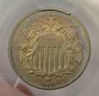1867 Shield Nickel  No Rays  Pcgs Au58   Great Toning