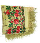 Large Vintage 1970s Rose Print Mexican Fringe Ivory Shawl   Tablecloth Beautiful