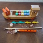 Vintage Heros Wooden Ship Magnetic Crane Fishing Toy Box West Germany No 3800