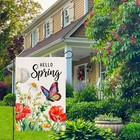 Hello Spring Floral Garden Flag 12x18 Inch Double Sided Tulips Butterfly Smal   